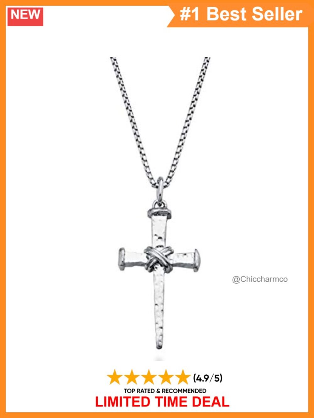 925 Sterling Silver Rope Wrap Nail Cross Pendant Necklace Box Chain Italy